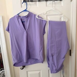 Figs Lavender V-Neck Scrub Top and Cargo Pants Set